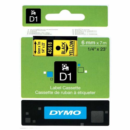 Dymo D1 43618 Black on Yellow Original Label Strip 6mm x 7m