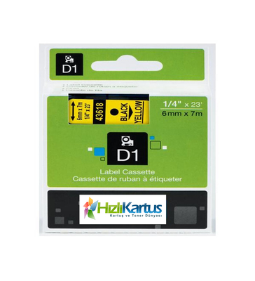 Dymo D1 43618 Black On Yellow Compatible Label Ribbon 6mm x 7m - DYMO