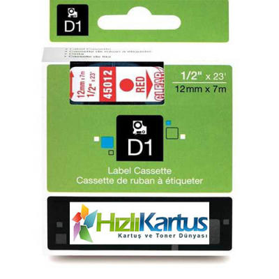 Dymo D1 45012 Şeffaf Üzerine Kırmızı Muadil Etiket Şeridi 12mm x 7m (T10767) - DYMO