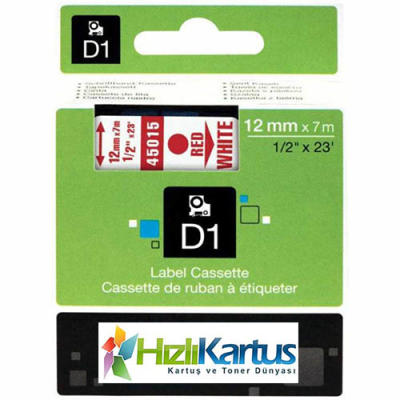 Dymo D1 45015 Beyaz Üzerine Kırmızı Muadil Etiket Şeridi 12mm x 7m (T10784) - DYMO