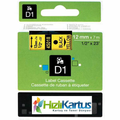 Dymo D1 45018 Sarı Üzerine Siyah Muadil Etiket Şeridi 12mm x 7m (T10786) - DYMO