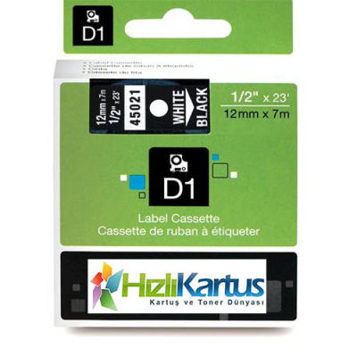 Dymo D1 45021 White On Black Compatible Label Ribbon 12mm x 7m - DYMO