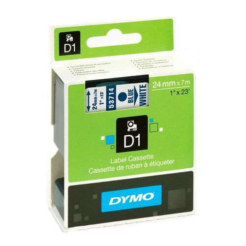 Dymo D1 53714 White Blue Replacement Strip 24mm x 7mt - S0720940