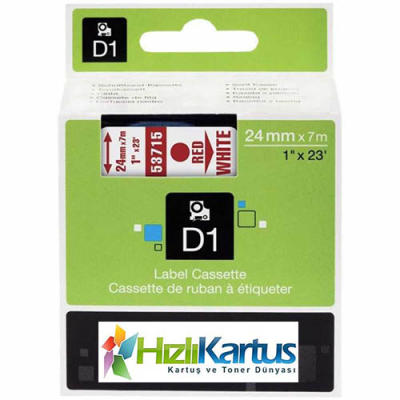 Dymo D1 53715 Beyaz Üzerine Kırmızı Muadil Etiket Şeridi 24mm x 7m (T10783) - DYMO