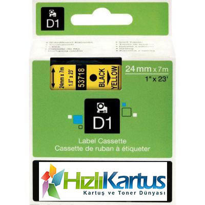 DYMO - Dymo D1 53718 Sarı Üzerine Siyah Muadil Etiket Şeridi 24mm x 7m (T10773)