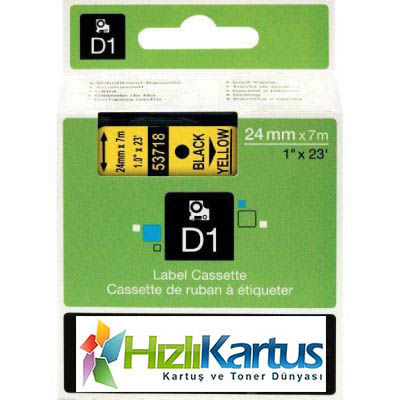 Dymo D1 53718 Black On Yellow Compatible Label Ribbon 24mm x 7m