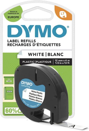 Dymo LetraTag S0721660 (59422) Beyaz Orjinal Plastik Şerit 12mm x 4mt - 1