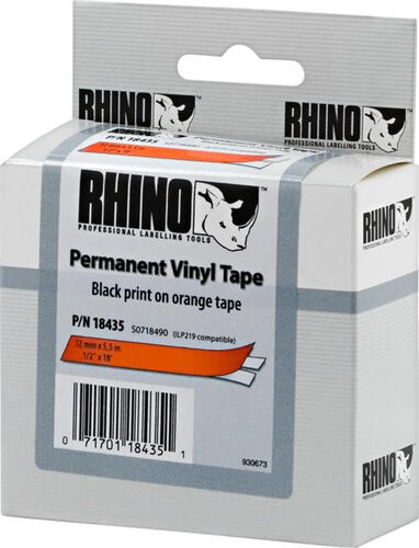 Dymo Rhino Pro 18435 Color Vinyl Tape 12mm x 5.5m Orange/Black 5-Pack