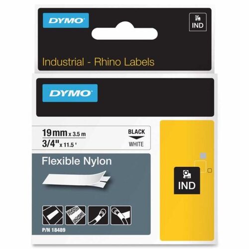 Dymo Rhino Pro 18489 White-Black Flexible Nylon Ribbon 19mm x 3.5m