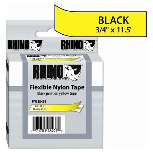 Dymo Rhino Pro 18756 Sarı-Siyah Naylon Şerit 12mm x 3.5m