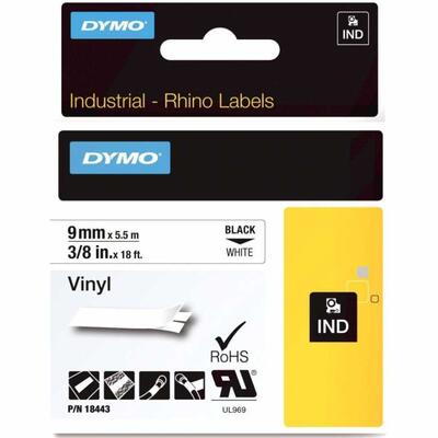 Dymo RhinoPro 18443 White Black Color Vinyl Strip 9 mm x 5.5 m - DYMO