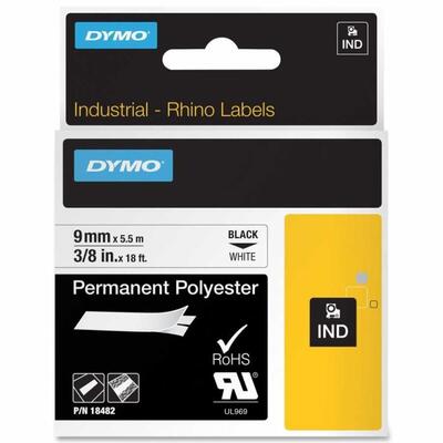 Dymo Rhinopro 18482 White-Black 9mm x 5.5m Polyester Ribbon - DYMO