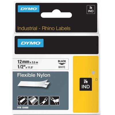 Dymo RhinoPro 18488 Beyaz/Siyah Esnek Naylon Şerit 12 mm x 3,5 m (T16352) - DYMO