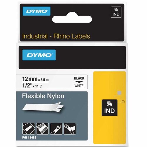 Dymo RhinoPro 18488 White/Black Flexible Nylon Ribbon 12 mm x 3.5 m