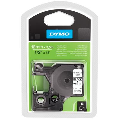 Dymo S0718040 16957 D1 Beyaz-Siyah Rhinopro Sabit Polyester Orjinal Şerit 12mm x 3,5m (T16325) - DYMO