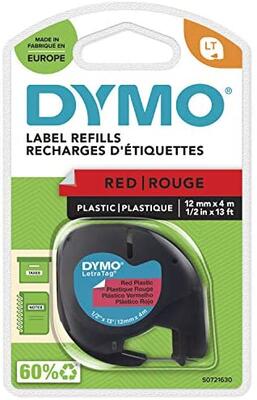 DYMO - Dymo S0721630 Kırmızı LetraTag Plastik Şerit 12mm x 4m