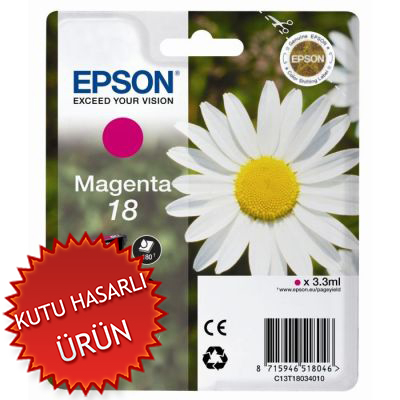 EPSON - Epson C13T18034020 (18) Magenta Original Cartridge - XP-202 (Damaged Box)