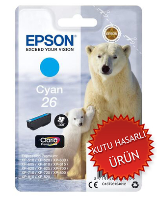 EPSON - Epson C13T261240 (26) Cyan Original Cartridge - XP-600 (Damaged Box)