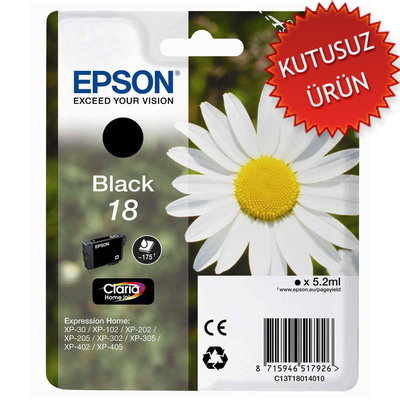 EPSON - Epson C13T18014020 (18) Black Original Cartridge - XP-202 (Without Box)