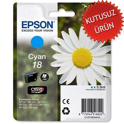 EPSON - Epson C13T18024020 (18) Cyan Original Cartridge - XP-202 (Without Box)