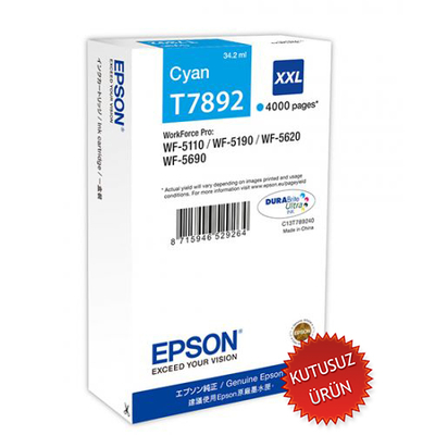 EPSON - Epson C13T789240 (T7892) Cyan Original Cartridge - WF-5110 / WF-5190 (Without Box)