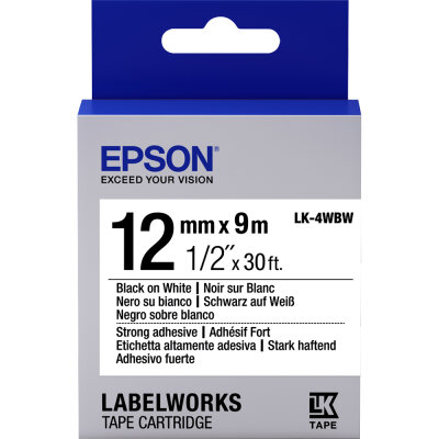 Epson C53S654016 (LK-4WBW) Beyaz Üzerine Siyah Orjinal Etiket Şeridi - LW-400VP - EPSON