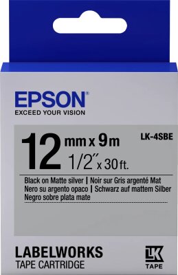Epson C53S654017 (LK-4SBE) Mat Gümüş Üzerine Siyah Orjinal Etiket Şeridi - LW-K400VP - EPSON