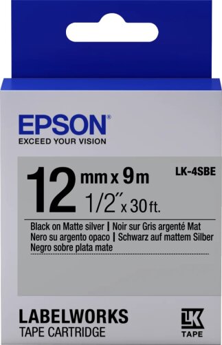 Epson C53S654017 (LK-4SBE) Mat Gümüş Üzerine Siyah Orjinal Etiket Şeridi - LW-K400VP - 1