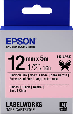 Epson C53S654031 (LK-4PBK) Pembe Üzerine Siyah Orjinal Etiket Şeridi - LW-K400VP - EPSON