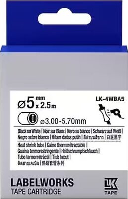 Epson LK-4WBA Orjinal Isıyla Daralan Siyah Üzeri Beyaz Etiket (5mm x 2,5m) - EPSON