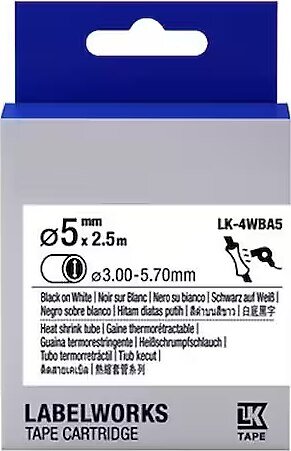 Epson LK-4WBA Orjinal Isıyla Daralan Siyah Üzeri Beyaz Etiket (5mm x 2,5m) - 1