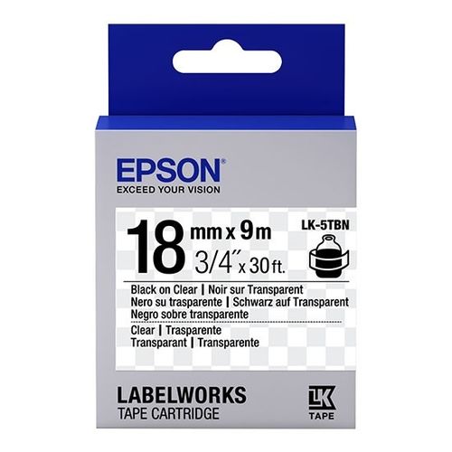 Epson C53S655008 (LK-5TBN) Transparan Üzerine Siyah Orjinal Etiket Şeridi - LW-400 / LW-600P (T11364)
