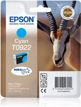 EPSON - Epson C13T10824A10 (T0922) Cyan Original Cartridge - Stylus CX4300