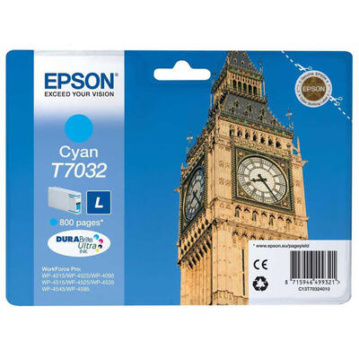 EPSON - Epson C13T70324010 (T7032) Cyan Original Cartridge - WP-4015DN 