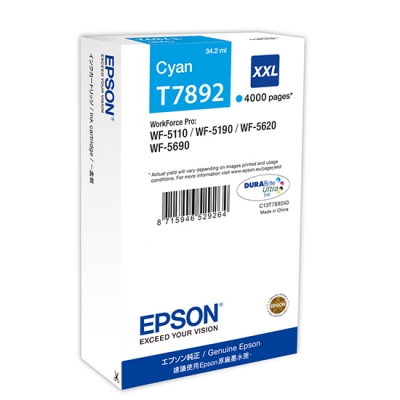 EPSON - Epson C13T789240 (T7892) Cyan Original Cartridge - WF-5110 / WF-5190 