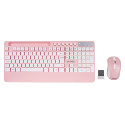 Everest KM-9676 Beyaz/Pempe Multimedya Tablet-Telefon Standlı Klavye + Mouse Set - Everest
