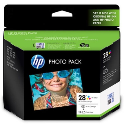 HP - HP Q8893AA (28) Renkli Orjinal Kartuş + 25 Fotoğraf Kağıdı (T6935)