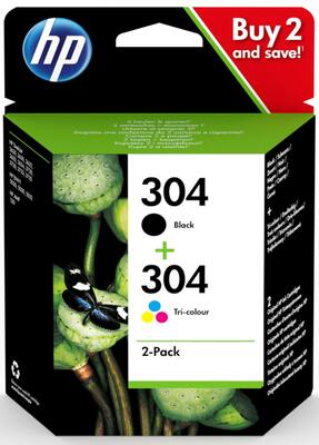 HP - HP 3JB05AE (304) Black+Color Dual Pack Original Cartridge - DeskJet 2620 / 2621
