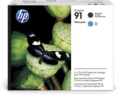 HP - HP P2V35A (91) Mat Siyah-Mavi İkili Paket Orjinal Baskı Kafası - Designjet Z6100 (T12941)