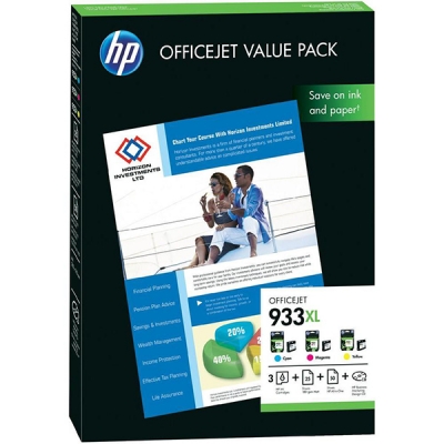 HP CR711AE (933XL) 3Pk Color Cartridge + 25 Pcs 180 Gr A4 Matte Paper + 50 Pcs A4 Paper - Officejet 6100 - HP