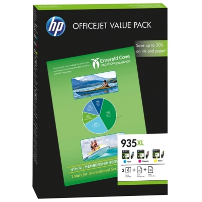 HP F6U78AE (935XL) Yellow/Magenta/Cyan 3Pk Cartridge + 25 Matte Paper + 50 Photo Paper - Officejet 6830 - HP