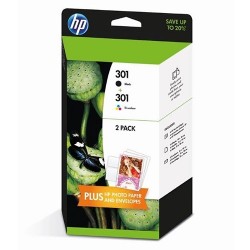 HP - HP J3M81A (301) Dual Pack Black And Color Original Cartridge + 10 Photo Paper