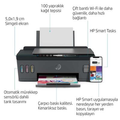 HP 1TJ09A Smart Tank 515 + Photocopy + Scanner + Wifi + Airprint + Multifunctional Tank Printer - Thumbnail