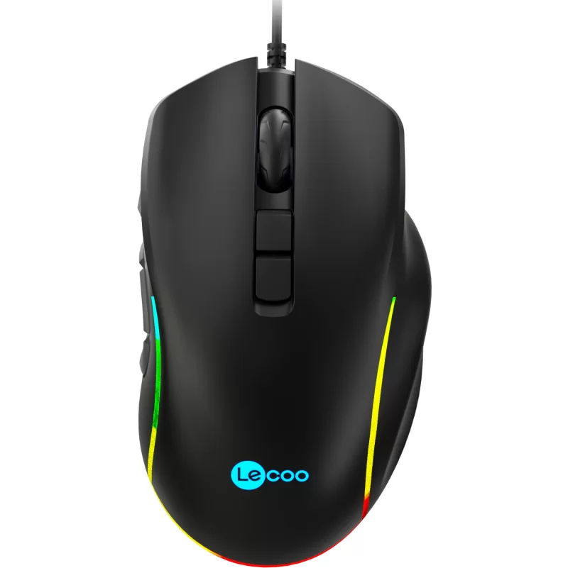 Lecoo MS140 Kablolu RGB LED Aydınlatmalı 6400DPI 10 Makro Tuşlu Oyuncu Mouse Siyah - 1
