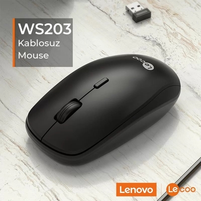 Lenovo Lecoo WS203 Wireless 2400DPI 4 Button Black Optical Mouse - Thumbnail
