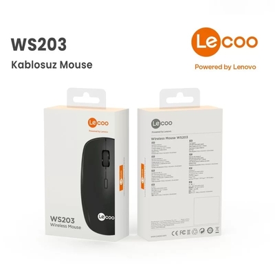 Lenovo Lecoo WS203 Wireless 2400DPI 4 Button Black Optical Mouse - Thumbnail
