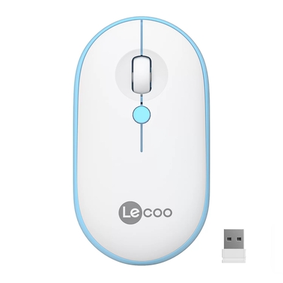 Lenovo - Lenovo Lecoo WS212 Wireless 1600DPI 4 Button White & Blue Optical Mouse