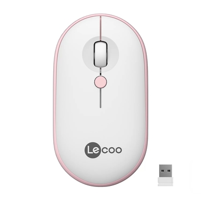 Lenovo - Lenovo Lecoo WS212 Wireless 1600DPI 4 Button White & Pink Optical Mouse
