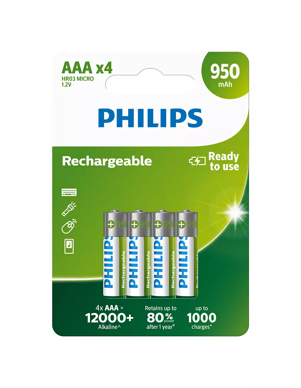 Philips R03B4A95/10 Şarj Edilebilir İnce Pil AAA 950mAh - PHILIPS