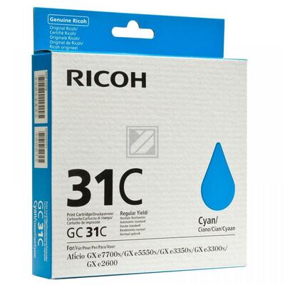 RICOH - Ricoh GC-31 Cyan Original Cartridge (405689) GXe3300N, GXe3350N, GXe5550N, GXe7770N